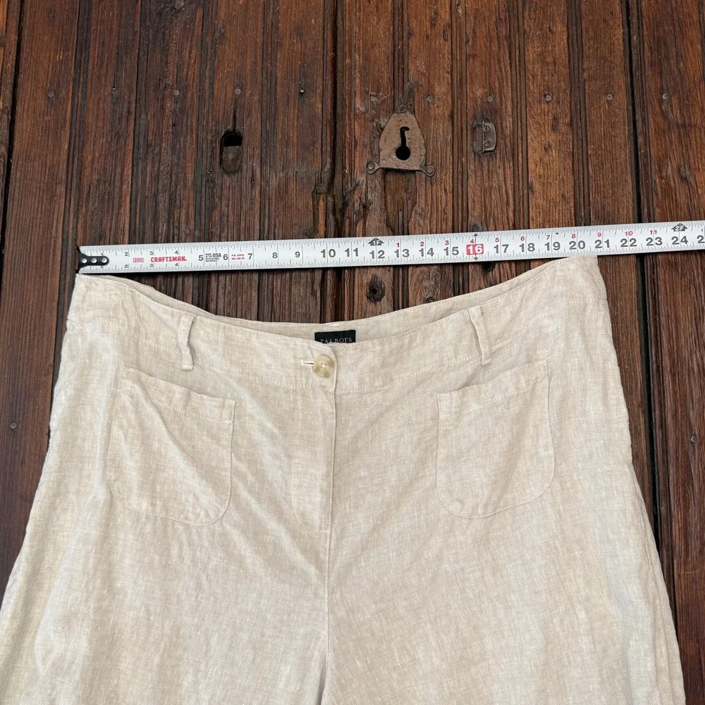 Talbots Women 20W 100 Linen Wide Leg Crop Pant Oatmeal Beige Patch Pocket BD1024